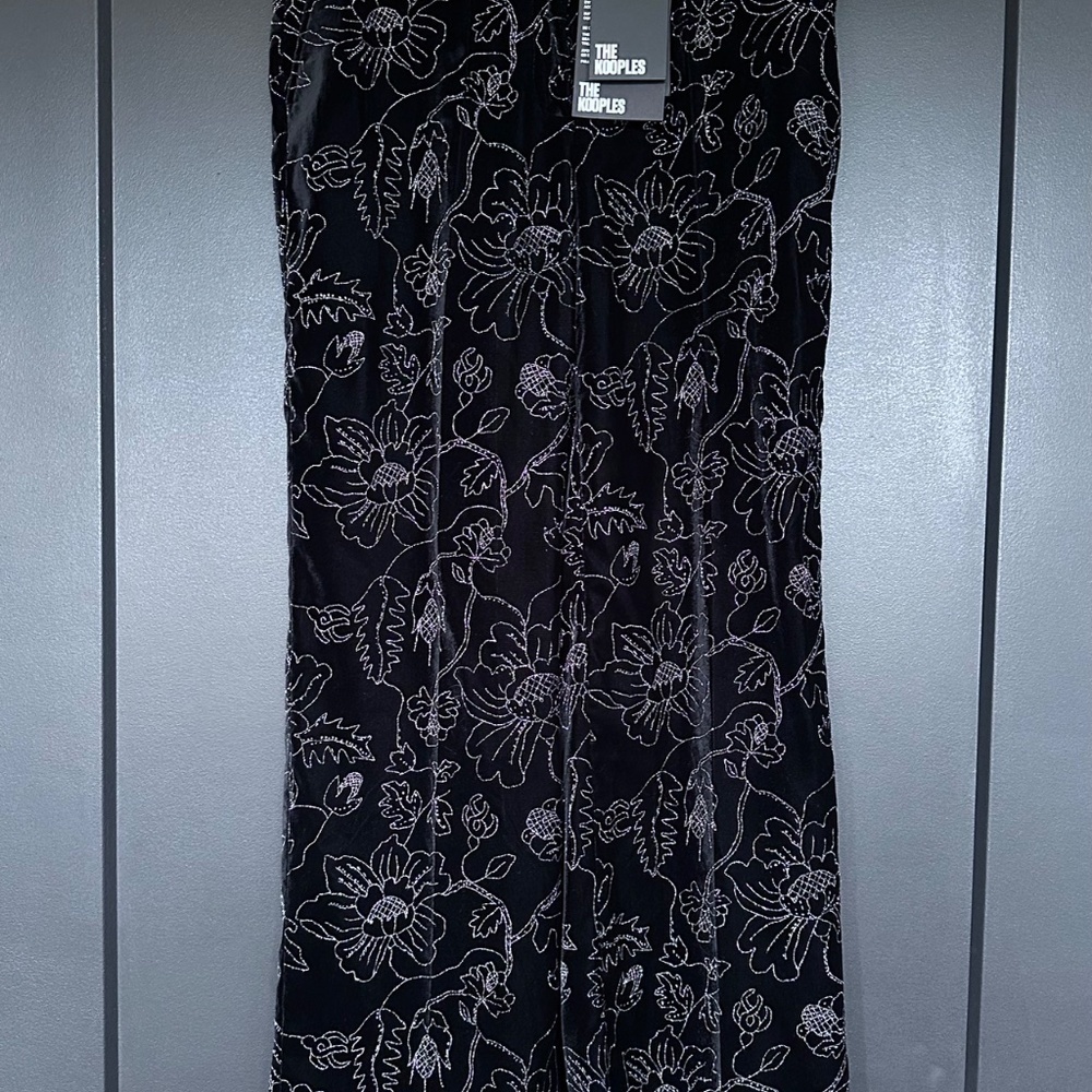 NWT | The Kooples | Black Velvet Trousers with Embroidered Metallic Floral Print - Picture 7 of 11